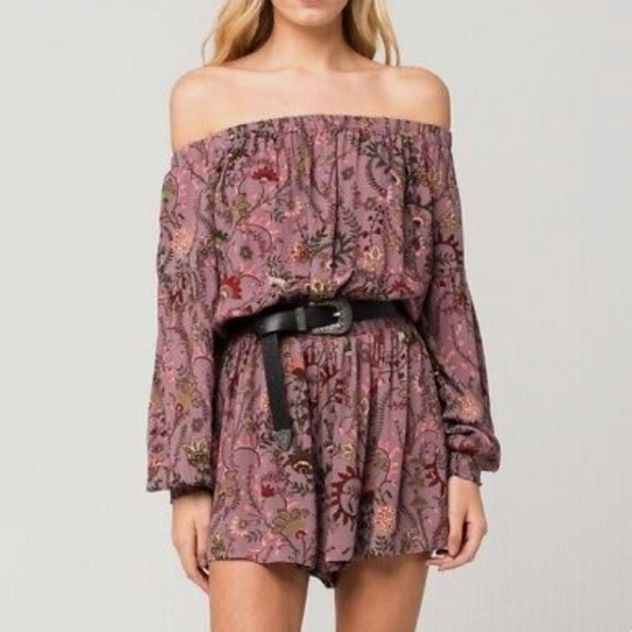 Free People Pants - Free People Purple Pretty and Free Boho Romper Paisley Print